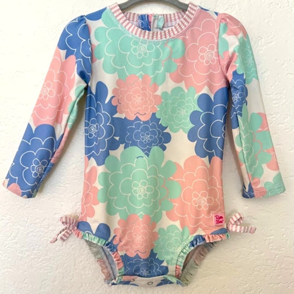 RuffleButts Baby Girls Floral Long Sleeve One Piece Rash Guard 18-24M Swimsuit